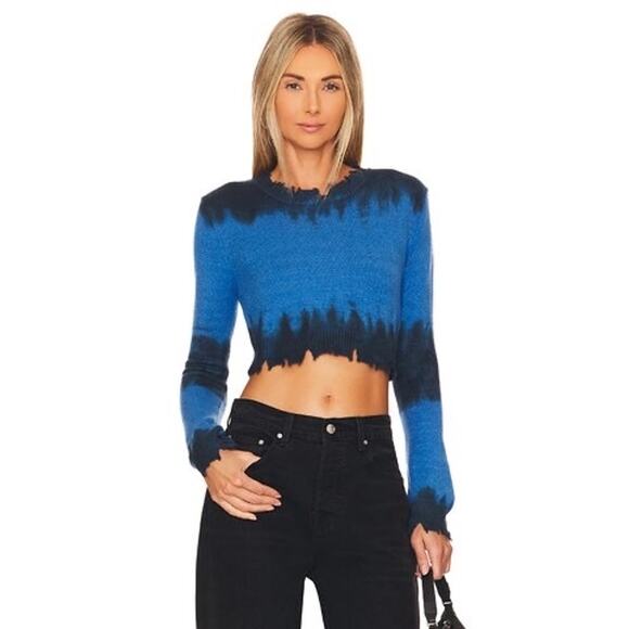 SUPERDOWN Womens Narelle Crop Sweater Size Large Blue Tie Dye Distressed Knit‎ - Picture 1 of 13